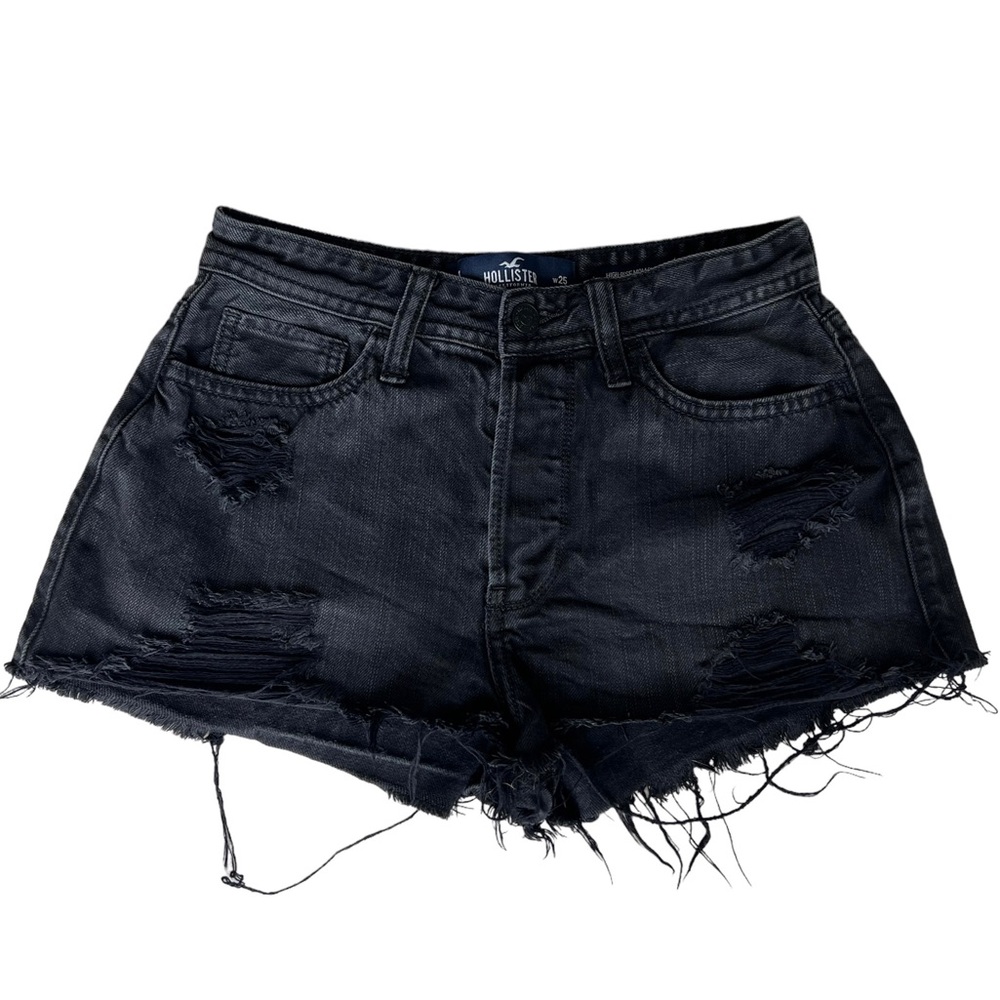 HOLLISTER HIGH‎ RISE MOM 3” DISTRESSED BLACK JEAN SHORTS SIZE 1